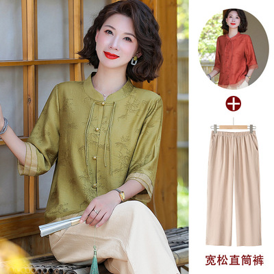 妈妈夏装2025新款套装女中老年国