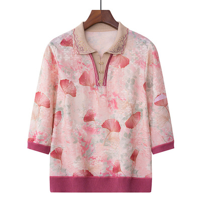 新中式妈妈polo领七分袖针织2025