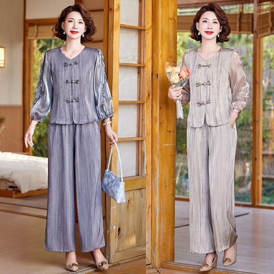 中年妈妈夏装短袖T恤套装2025新