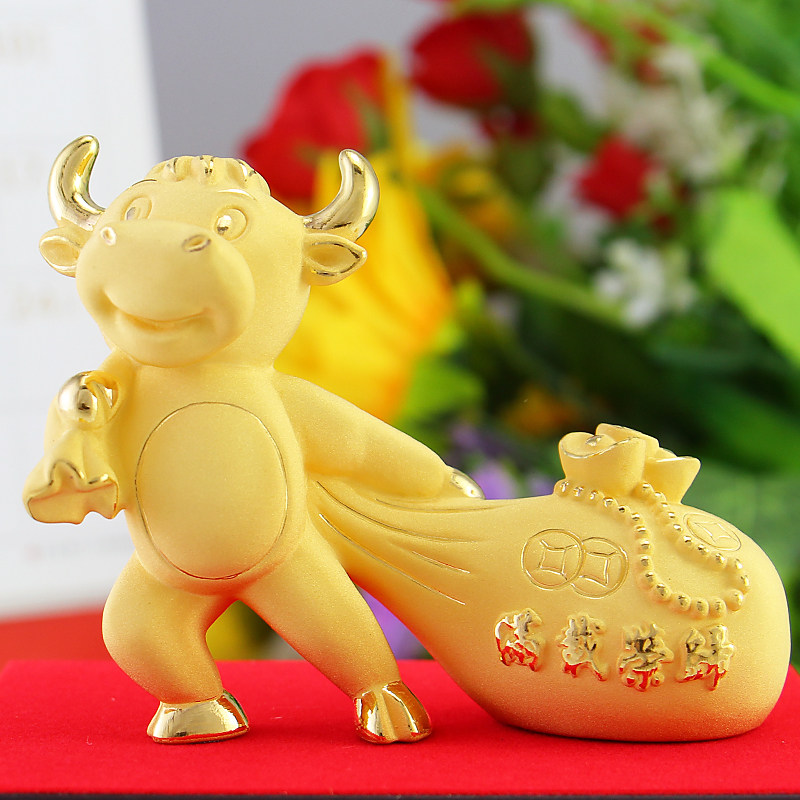绒沙金牛摆件代代发财十二生肖神牛吉祥物家居办公室装饰礼品摆设