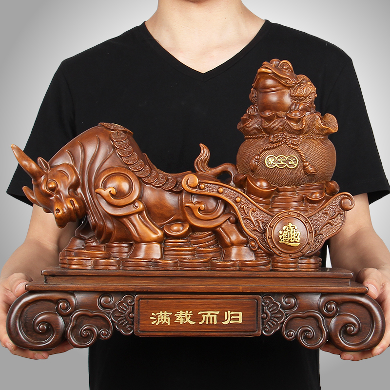 牛摆件聚宝盆办公室桌面老板办公桌招财工艺品摆设电视柜装饰品