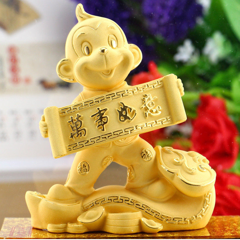 绒沙金可爱生肖猴摆件新年贺岁礼品送领导朋友开业生日礼物摆设