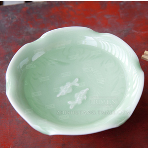 梅子青荷叶碗一对质数堂经典款