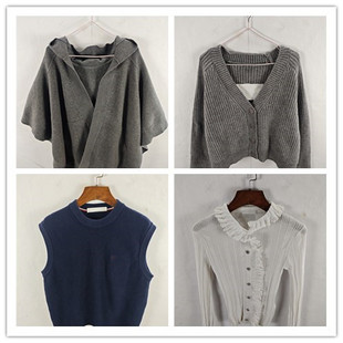 古着秋冬复古韩版宽松修身纯色图案短中长款秋冬毛衣外套女