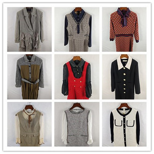 古着春秋季欧美名缓百搭粗花呢中长款小香风女连衣裙776-803