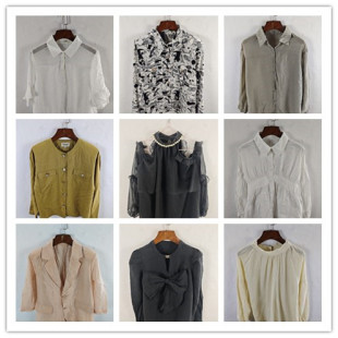 809 女783 古着春厦装 宽松亚麻苎麻上衣棉麻布铜氨丝雪纺衬衫