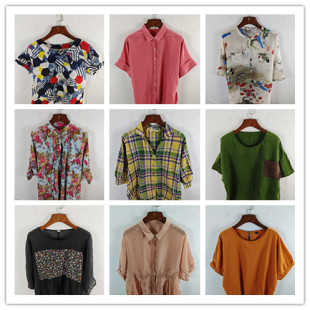 229 女203 古着春厦装 宽松亚麻苎麻上衣棉麻布衬衫