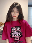 百搭圆领套头印花半袖 夏日多巴胺女孩穿搭短袖 T恤女2023新款 上衣