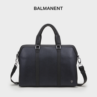 男士公文包2026新款条纹黑色真皮商务通勤手提包大容量电脑单肩包