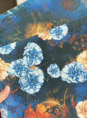 复古蓝色扎痛包材料背景纸junk journal艺术垃圾杂志手账素材纸