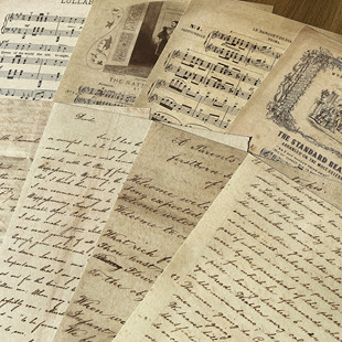 手帐素材复古英文旧乐谱道具摄影道具做旧背景创意扎痛包背景纸