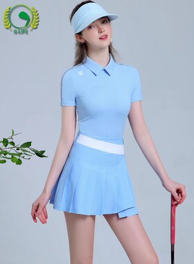 G-LIFE高尔夫服装女套装短袖上衣夏装新品运动衣服高端球衣浅蓝色