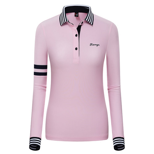 新品高尔夫服装长袖女士韩版粉色