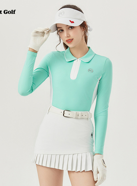 FG高尔夫服装女秋款长袖T恤绿色上衣高尔夫球裙套装时尚显瘦女装
