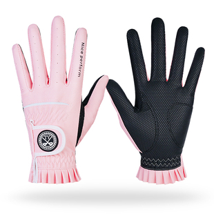 23款高尔夫球女士手套防滑PU时尚耐磨透气黑色耐磨耐脏左右手1双