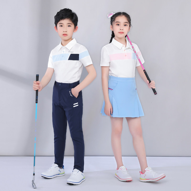 儿童夏季高尔夫衣服套装女童男童球衣青少年高尔夫服装中大童裤子