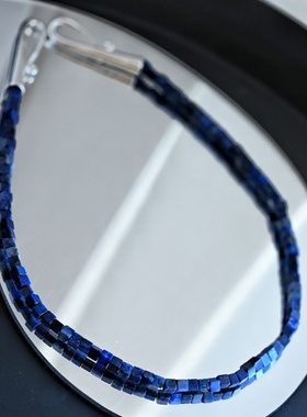 青金石手工方形方块串珠时尚款蓝色小众轻奢串珠衬衫配饰锁骨链