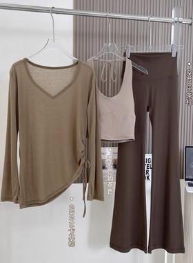 C.Cya绝美瑜伽服套装宽松运动罩衫女薄遮臀显瘦健身上衣速干V领T