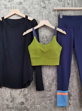 C.Cya高端瑜伽服套装三件套透气长袖健身上衣速干吊带拼色打底裤