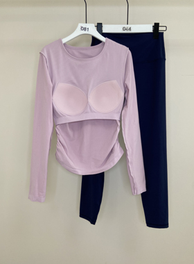 C.CYA一体式胸垫运动上衣显瘦女长袖上衣健身T裸感柔软瑜伽服套装
