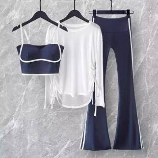 修身 C.Cya25新款 女长袖 条纹撞色瑜伽服套装 显瘦速干运动健身 时尚