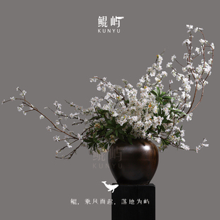 鲲屿 现代手工大堂玄关桌面花艺【枝白如云】售楼处酒店会所摆件