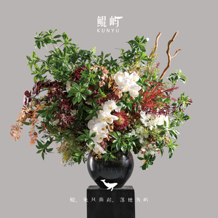 彩照春归 鲲屿 饰 创意仿真花艺装 售楼处中大型玄关摆件 新中式