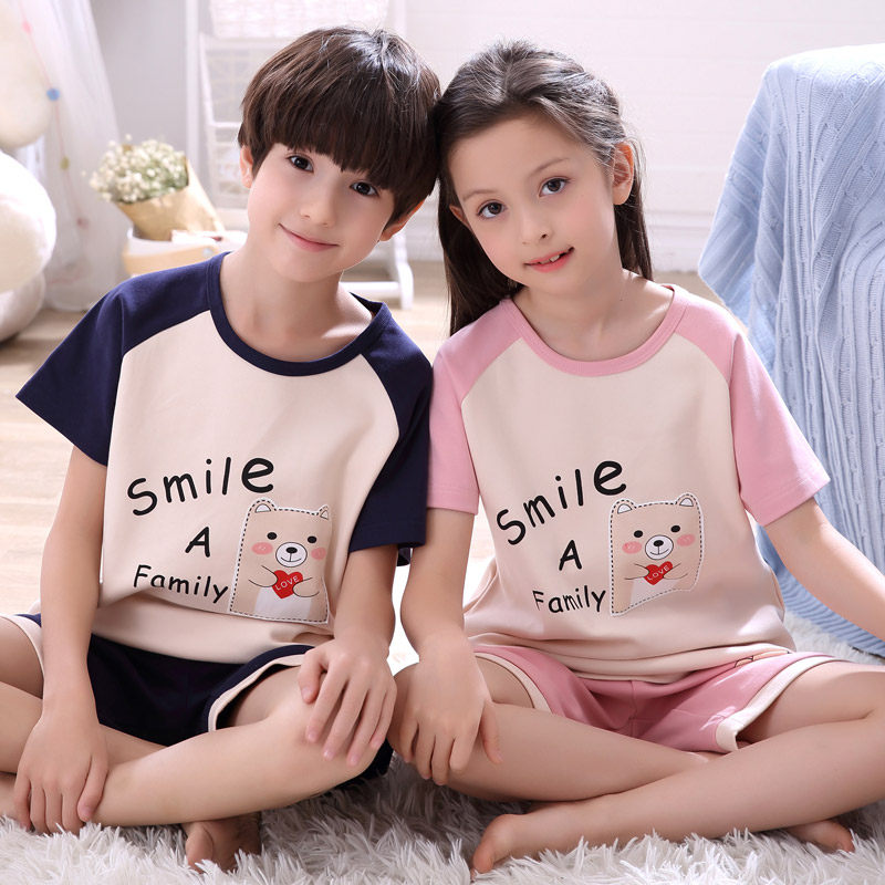儿童睡衣夏季纯棉卡通短袖薄款男童女童男孩女孩中大童家居服套装