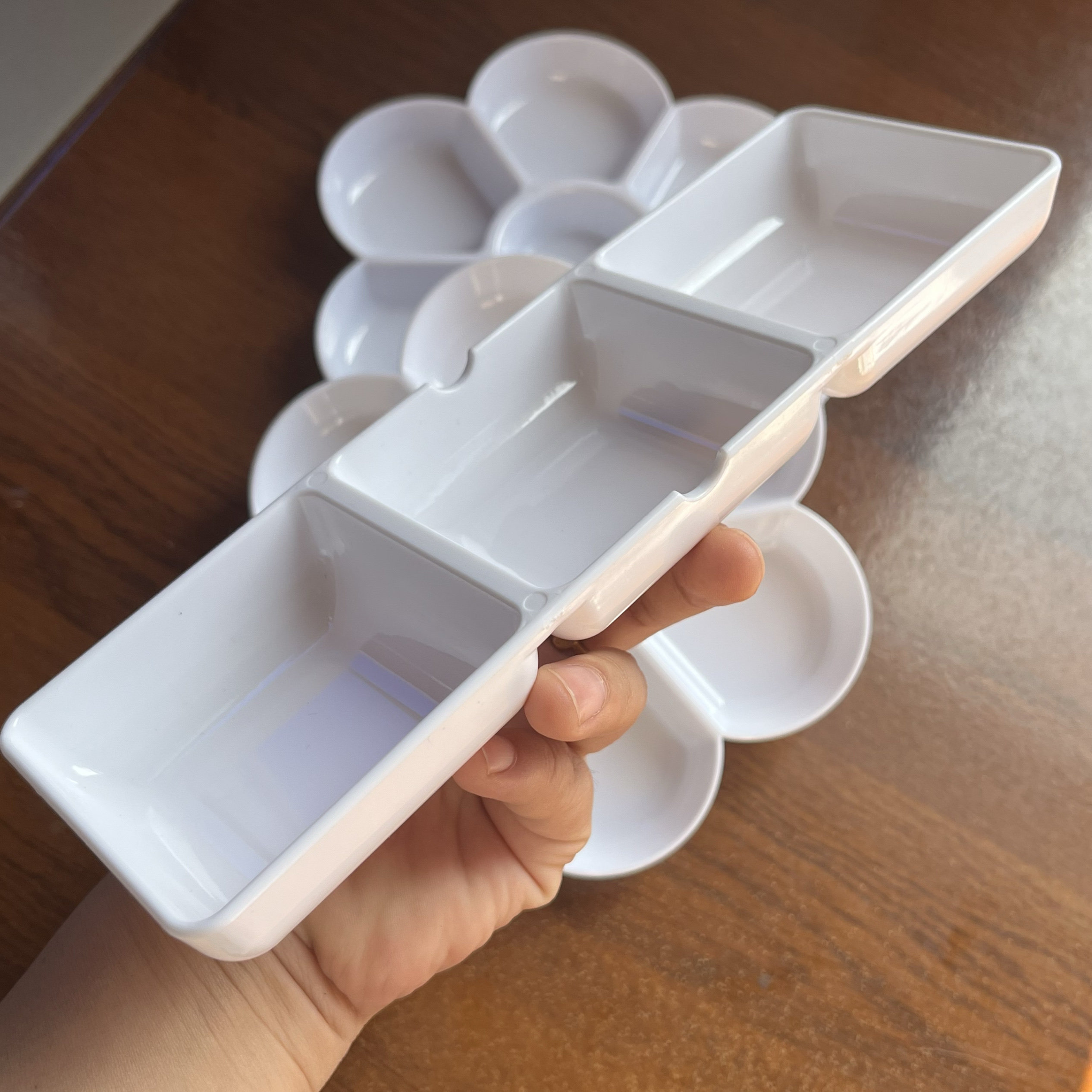 仿陶瓷小水碟毛笔书法初学三格梅花格塑料墨碟墨盘国画调色盘