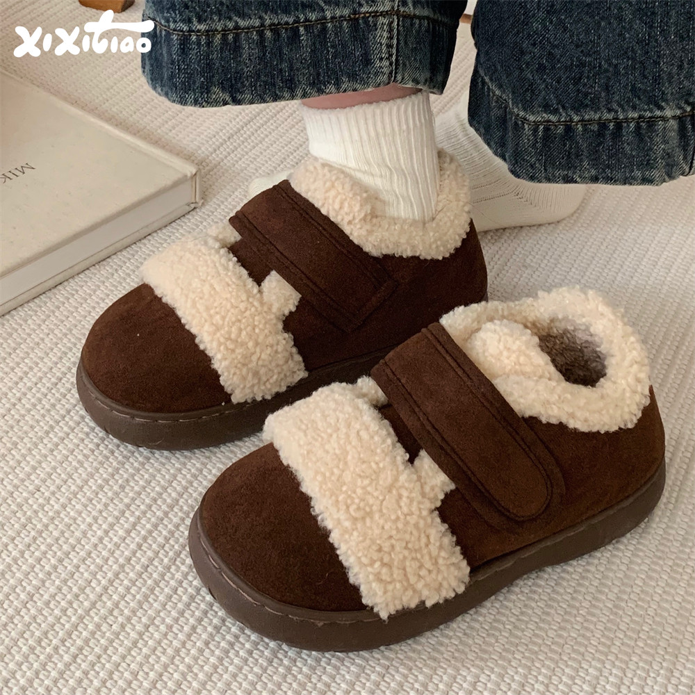 细细条 创意魔术贴亲子休闲室外豆豆鞋秋冬季新款复古拼色棉鞋女,女鞋,棉鞋,淘宝优惠券,粉丝福利购,淘宝优惠卷