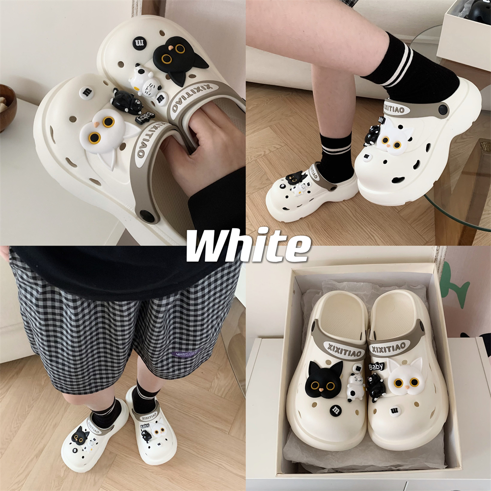 细细条休闲运动风黑白小猫凉拖鞋