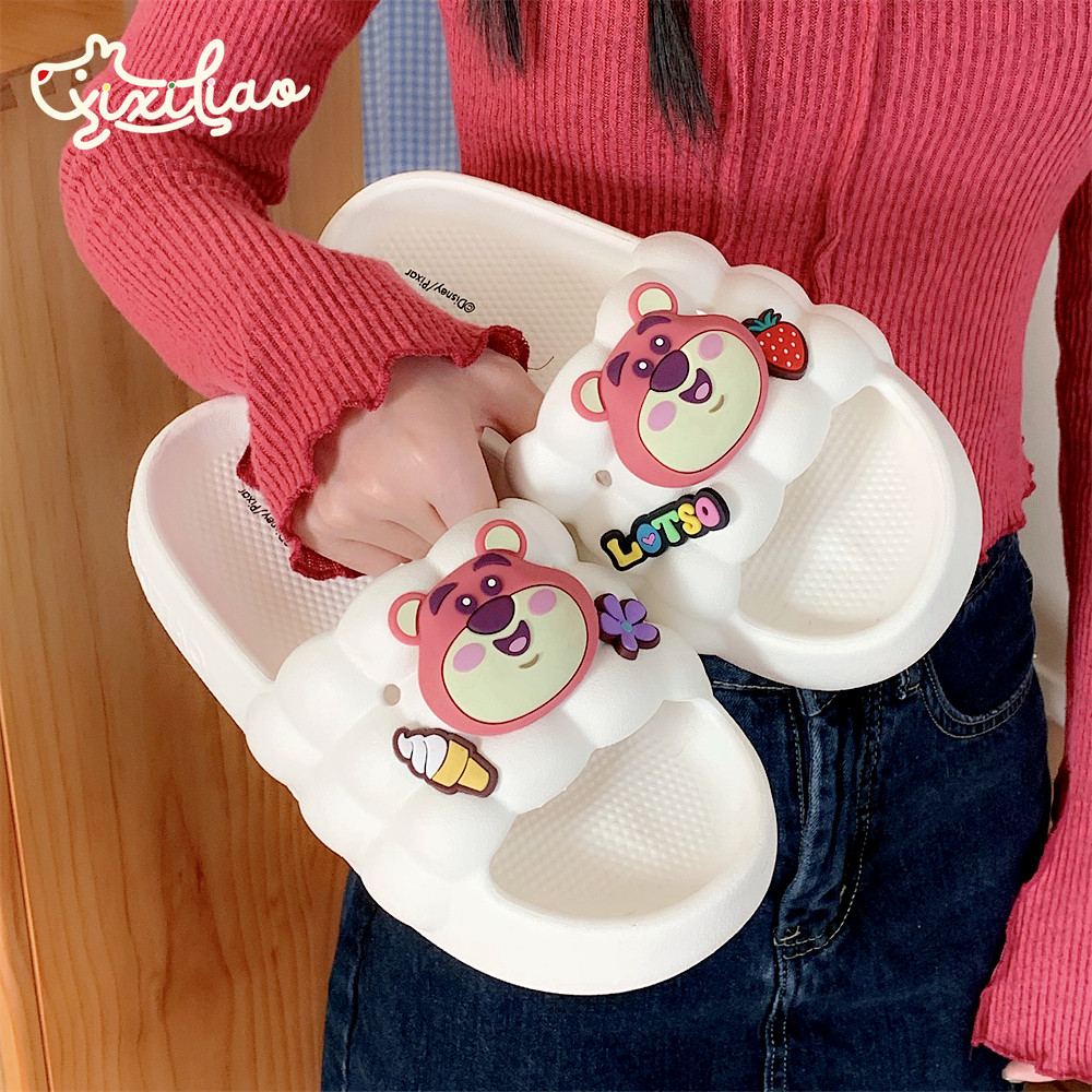 细细条 玩具总动员甜美草莓熊拖鞋女夏季室内外穿厚底防滑凉拖鞋,女鞋,一字拖,淘宝优惠券,粉丝福利购,淘宝优惠卷