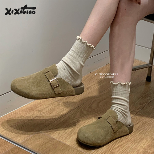 细细条复古百搭真皮勃肯鞋女