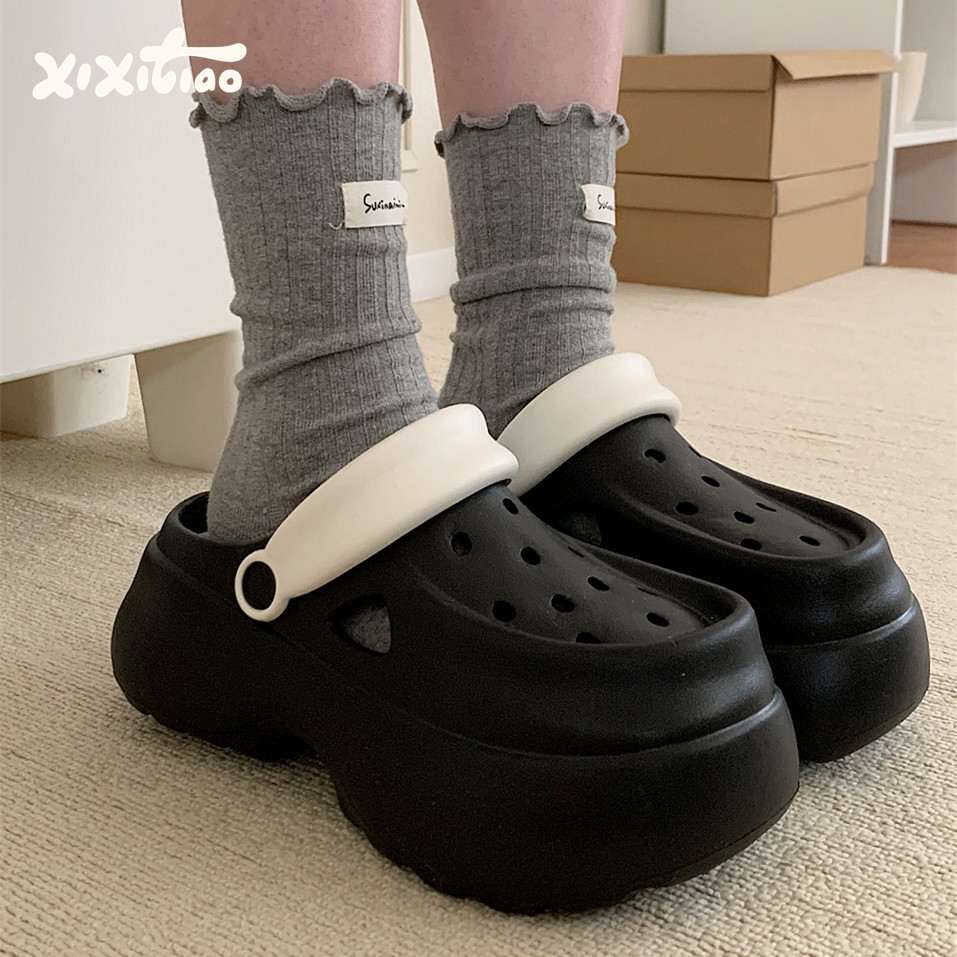 细细条潮酷拼色户外高级感洞洞鞋