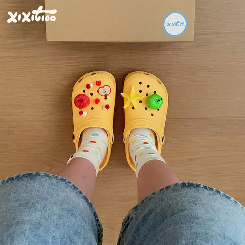 细细条仿真DIY红绿苹果包头凉鞋