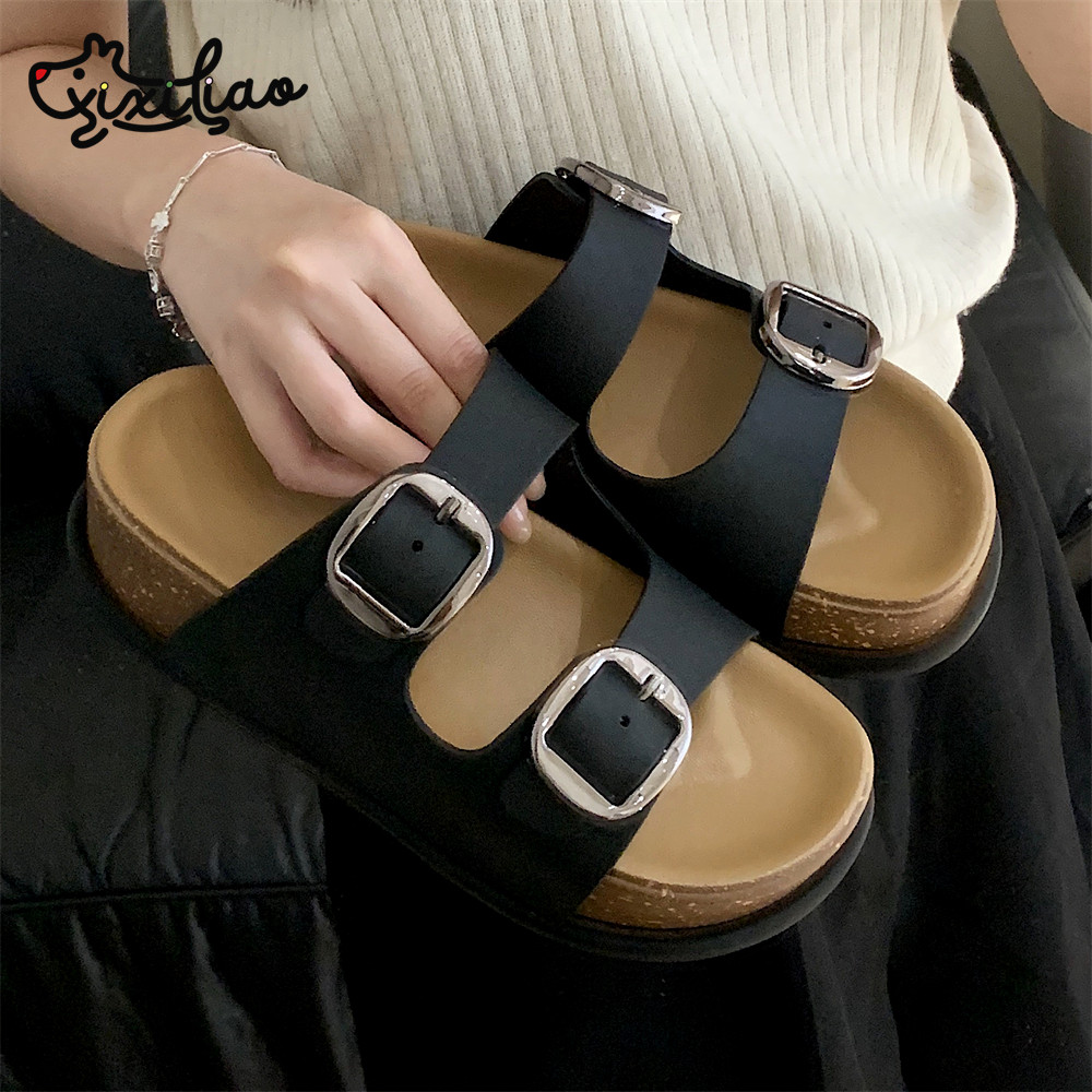 细细条 韩版ins潮时尚方扣凉拖鞋女夏季亲子外穿休闲防滑双带拖鞋,女鞋,一字拖,淘宝优惠券,粉丝福利购,淘宝优惠卷