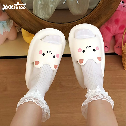 细细条新款可爱小猫一字拖鞋女