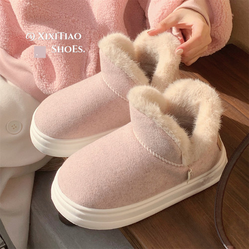 细细条冬季简约情侣加厚面包棉鞋