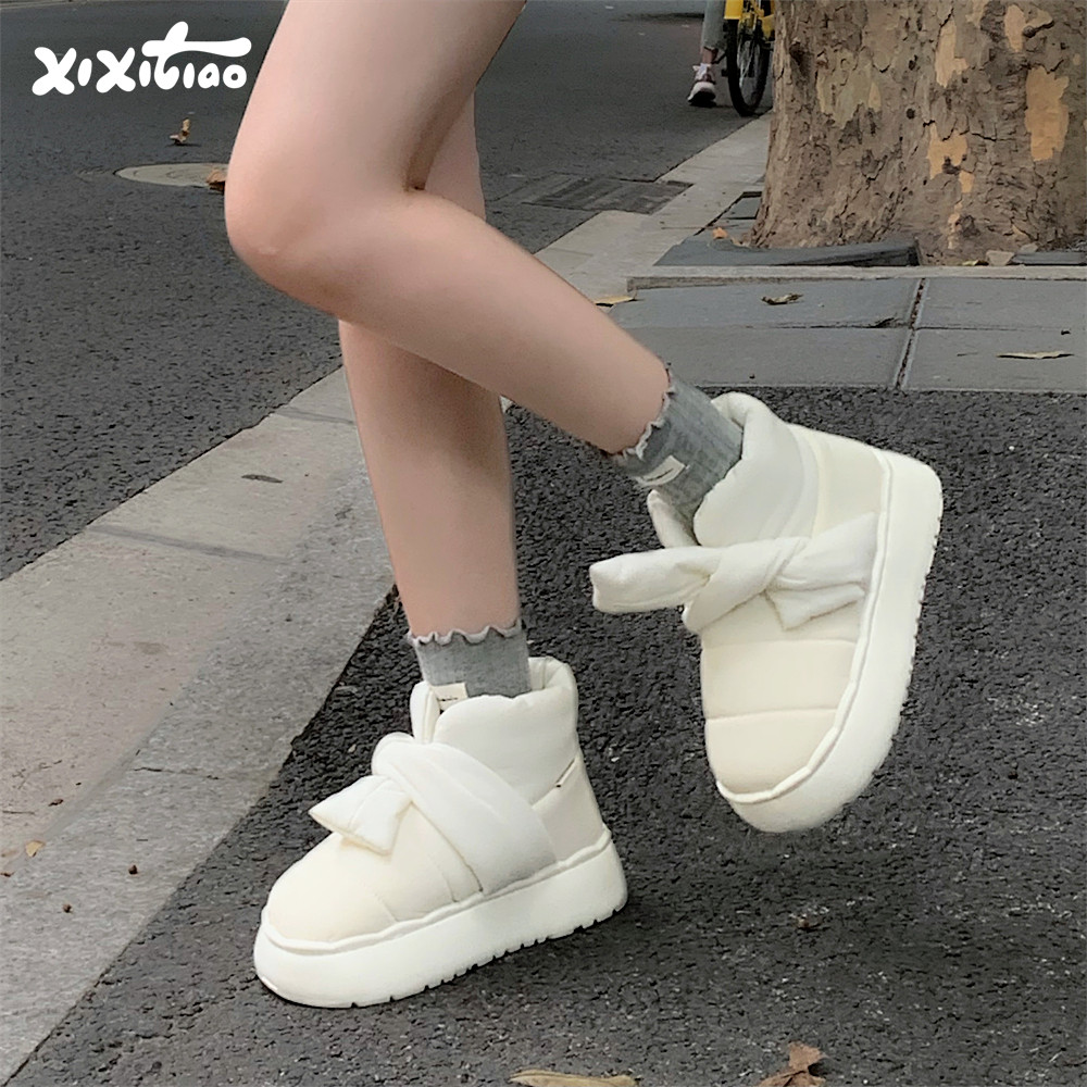 细细条简约绑带时尚休闲雪地靴