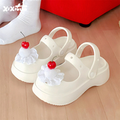 女夏网红度假仙女风eva厚底洞洞鞋 细细条 甜美樱桃蛋糕玛丽珍凉鞋