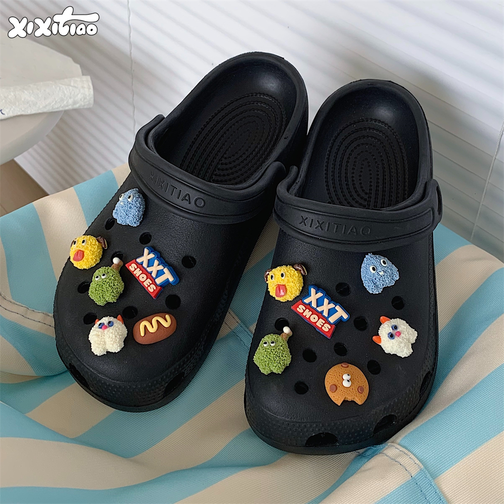 细细条 软底防滑男女外穿沙滩凉拖鞋个性小怪兽情侣夏季eva洞洞鞋