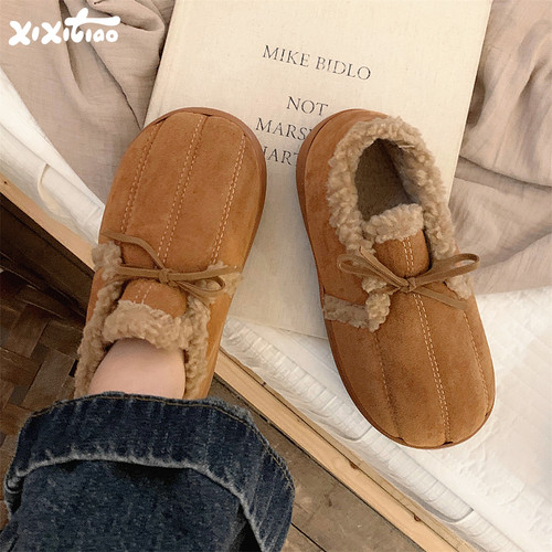 细细条复古蝴蝶结亲子乐福棉鞋