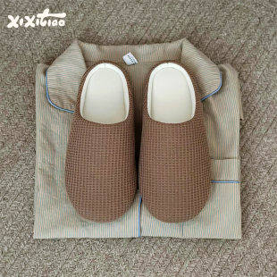 春夏吸汗日系华夫格室内男女地板鞋 情侣新款 静音棉布拖鞋 细细条