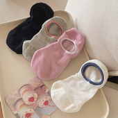 透气网面隐形袜子女可爱不掉跟防滑单鞋 细细条 夏季 浅口船袜短袜