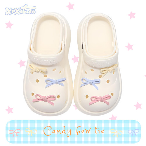 细细条甜美蝴蝶结洞洞鞋女夏