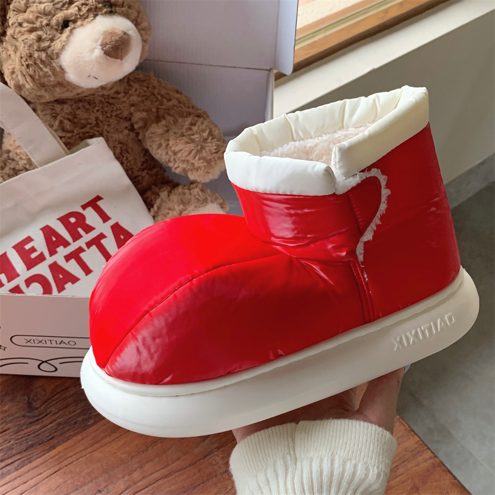 细细条创意加绒红色雪地靴