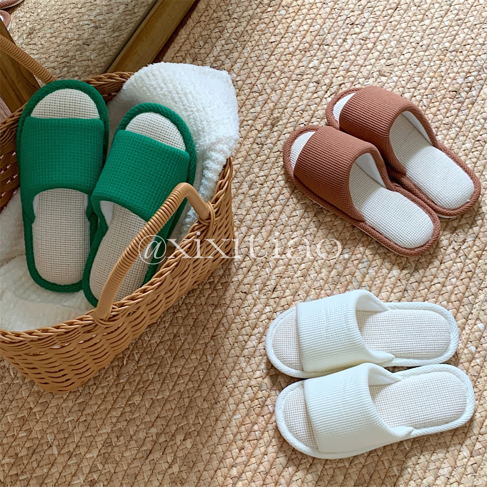 细细条休闲简约卧室居家亚麻拖鞋