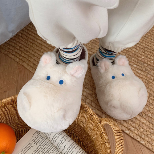 细细条可爱河马保暖居家棉拖鞋