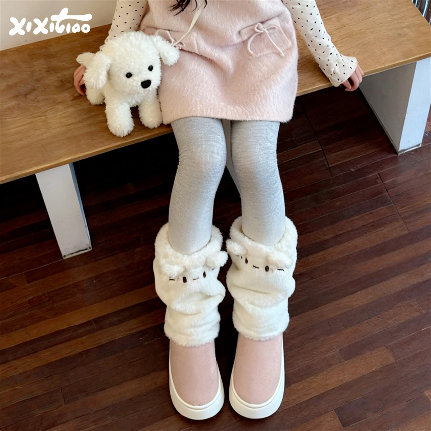 细细条学生可爱小猫咪雪地靴女