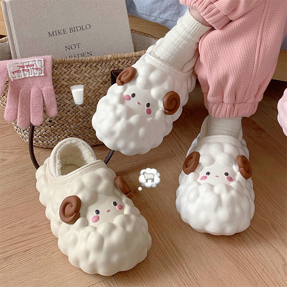细细条 可爱全包跟保暖防水加绒棉鞋冬季卡通小羊亲子居家月子鞋,居家布艺,居家棉拖/棉鞋,淘宝优惠券,粉丝福利购,淘宝优惠卷